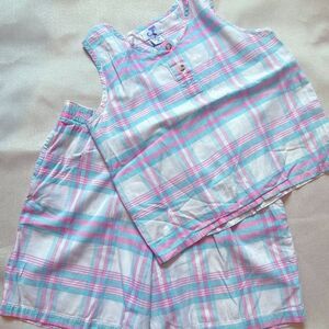 Vintage 80s/90s Pastel pink blue Plaid Sleeveless Shirt and Shorts Matching Set